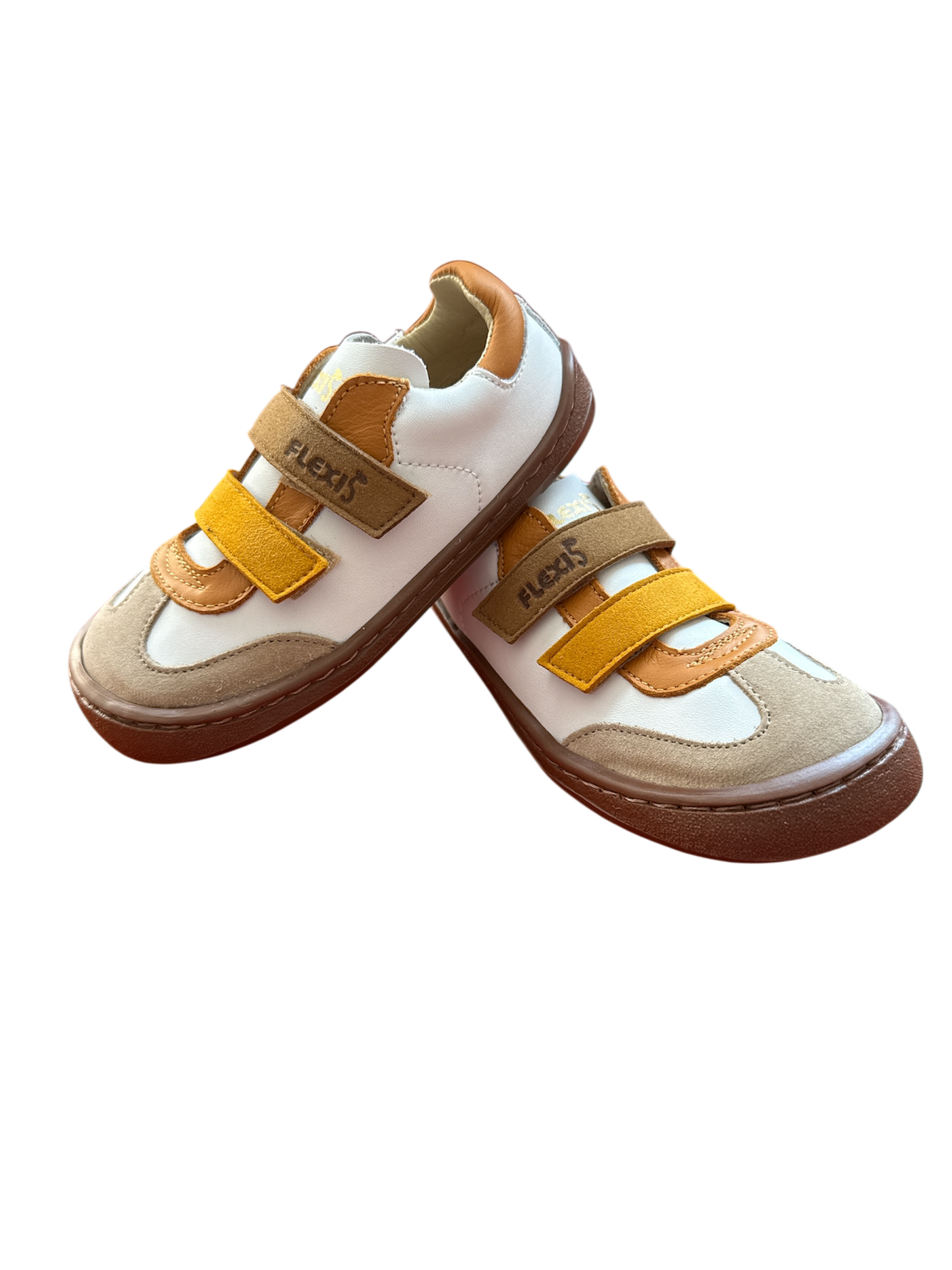Zapatos respetuosos blancos con detalles en serraje y color ocre – Flexi Nens – Tallas 25 a 34