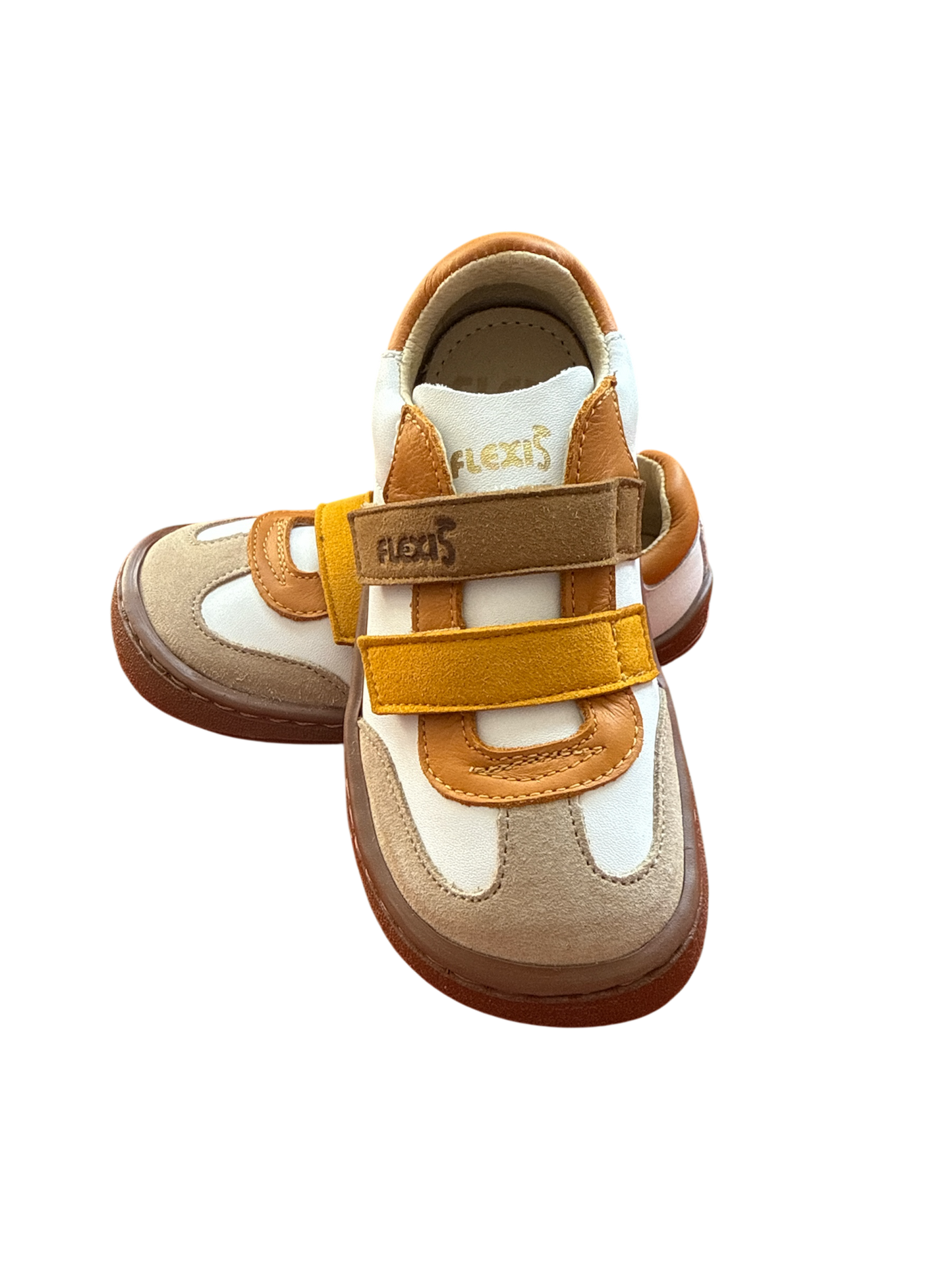 Zapatos respetuosos blancos con detalles en serraje y color ocre – Flexi Nens – Tallas 25 a 34