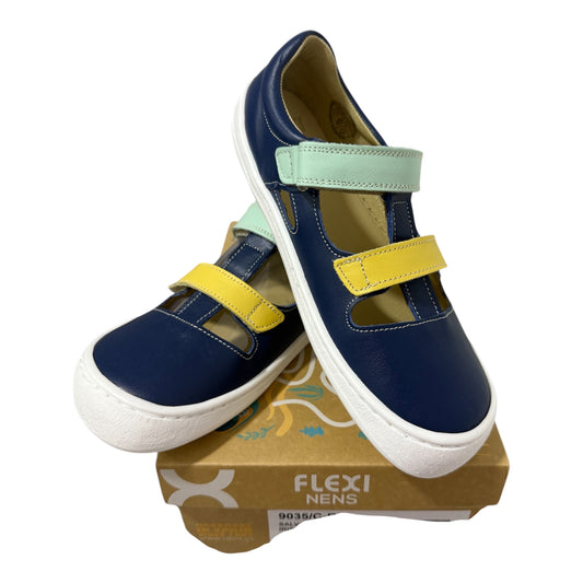 Sandalias Azul Marino con Velcros Amarillo y Menta con Contrafuerte (Tallas 24-34)