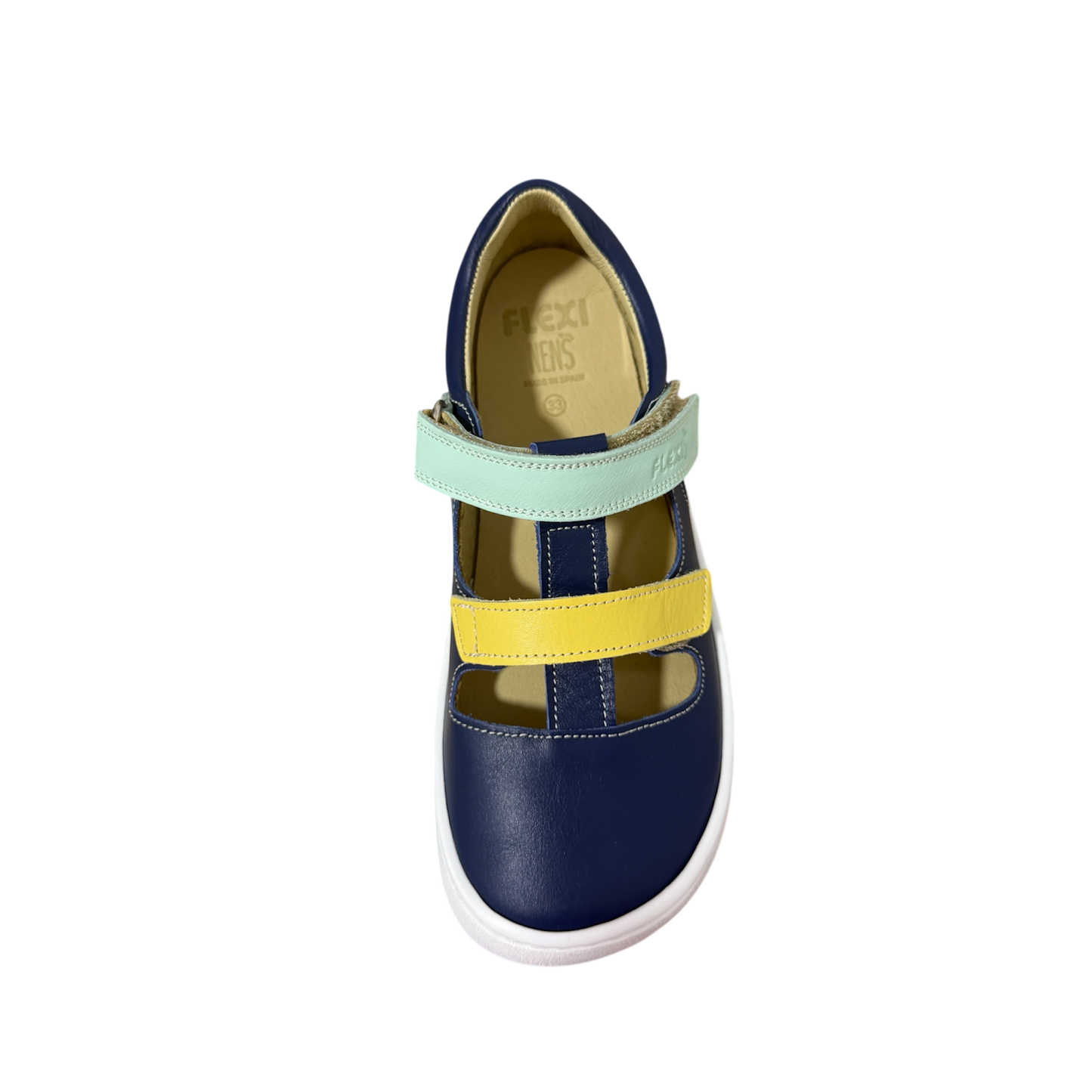 Sandalias Azul Marino con Velcros Amarillo y Menta con Contrafuerte (Tallas 24-34)